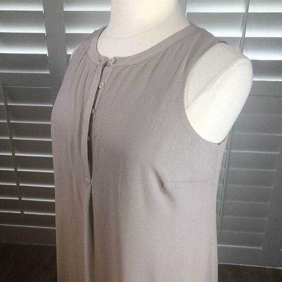 H by Halston Tan Chiffon Sleeveless A-Line Shirt Maxi Dress 18 Lined Henley Plus - Picture 8 of 12